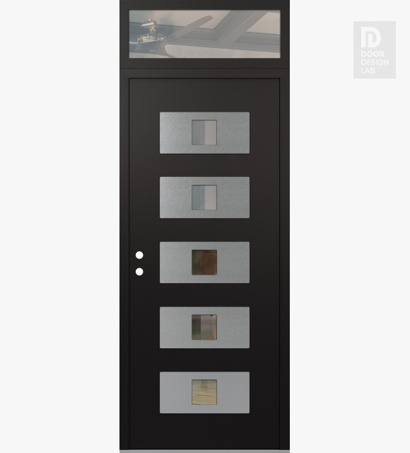 Modern Steel Front Door Diamond D8 36" x 96" black/black clear Glass Panel stainless steel RHI with Transom clear Glass