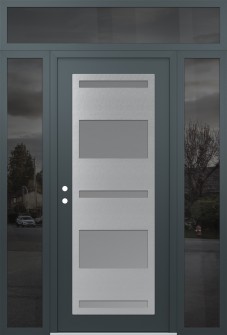 Diamond C10 64" x 96" anthracite/anthracite frosted Glass Panel stainless steel RHI with 2 Sidelites and Transom mirrored Glass