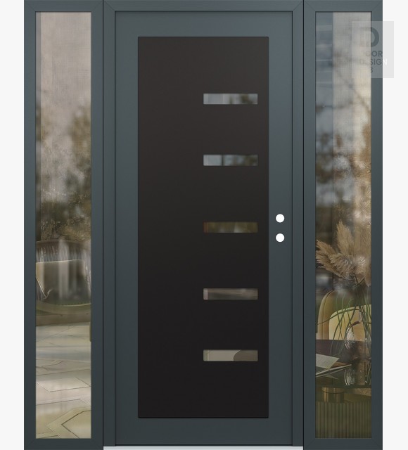 Modern Steel Front Door Diamond C8 64" x 80" anthracite/anthracite clear Glass Panel black LHI with 2 Sidelites clear Glass