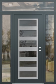 Diamond C9 64" x 96" anthracite/anthracite mirrored Glass Panel stainless steel LHI with 2 Sidelites and Transom clear Glass