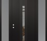 Modern Steel Front Door DIAMOND A4 64" X 96" BLACK/BLACK CLEAR GLASS PANEL BLACK RHI WITH 2 SIDELITES AND TRANSOM FROSTED GLASS