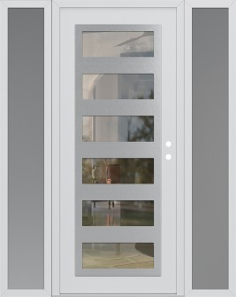 Diamond C9 64" x 80" white/white clear Glass Panel stainless steel LHI with 2 Sidelites frosted Glass