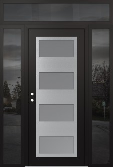 Diamond C2 64" x 96" black/white frosted Glass Panel stainless steel RHI with 2 Sidelites and Transom mirrored Glass