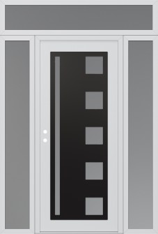 Diamond C3 64" x 96" white/white frosted Glass Panel black RHI with 2 Sidelites and Transom frosted Glass