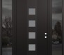 Modern Steel Front Door DIAMOND A13 68" X 96" BLACK/WHITE FROSTED GLASS PANEL BLACK LHI WITH 2 SIDELITES AND TRANSOM MIRRORED GLASS