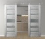DOUBLE BARN DOOR AVON 07-03 VETRO RIBEIRA ASH 48" X 80" X 1 3/4" STAINLESS STEEL HARDWARE