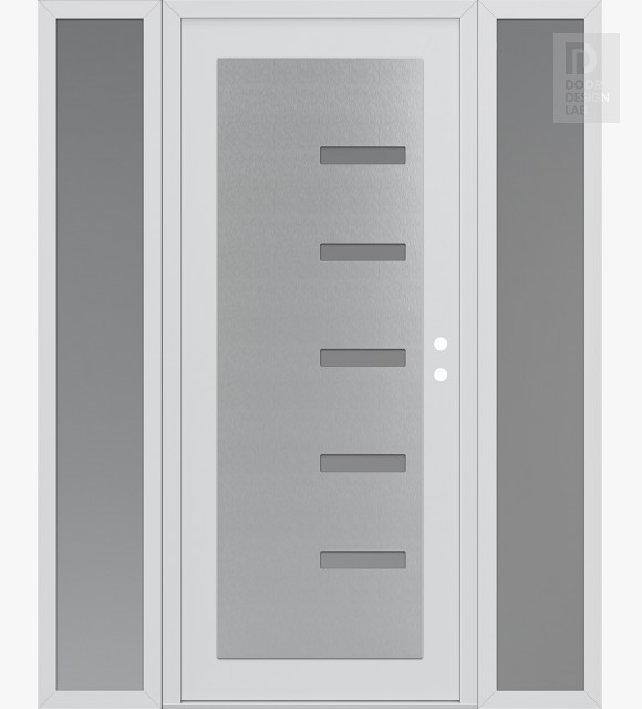 Modern Steel Front Door Diamond C8 64" x 80" white/white frosted Glass Panel stainless steel LHI with 2 Sidelites frosted Glass