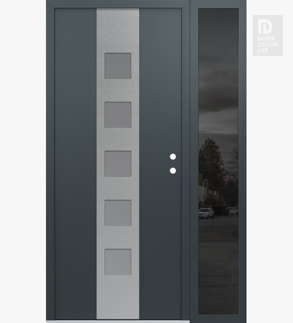 Modern Steel Front Door DIAMOND A13 48" X 80" ANTHRACITE/ANTHRACITE FROSTED GLASS PANEL STAINLESS STEEL LHI WITH SIDELITE MIRRORED GLASS