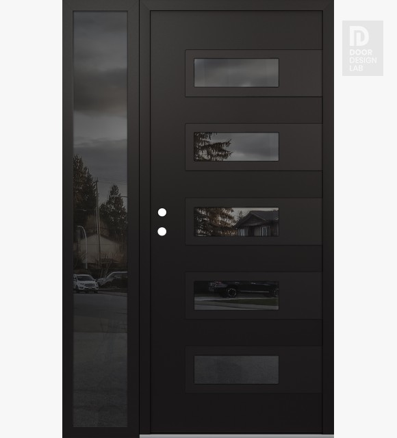 Modern Steel Front Door Diamond D3 48" x 80" black/black mirrored Glass Panel black RHI with Sidelite mirrored Glass