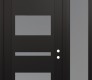 Modern Steel Front Door Diamond C10 50" x 96" black/white frosted Glass Panel black LHI with Sidelite and Transom frosted Glass