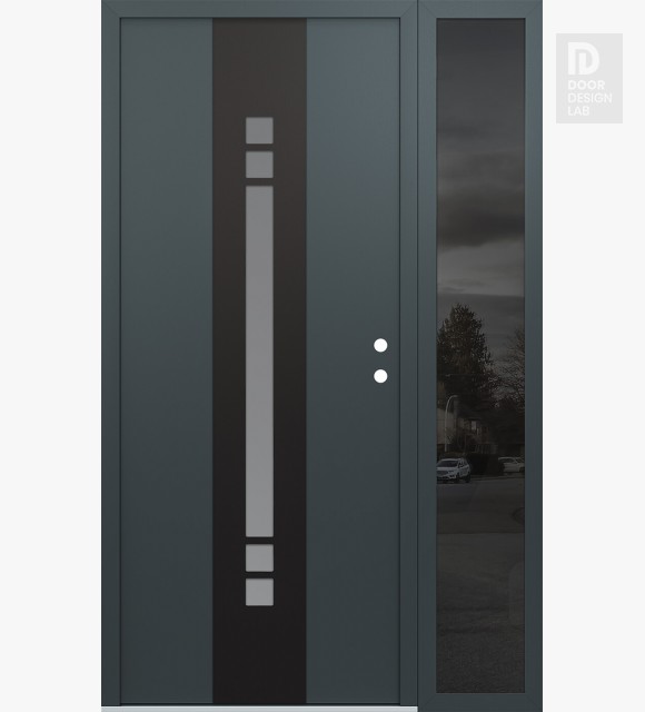 Modern Steel Front Door DIAMOND A4 52" X 80" ANTHRACITE/ANTHRACITE FROSTED GLASS PANEL BLACK LHI WITH SIDELITE MIRRORED GLASS