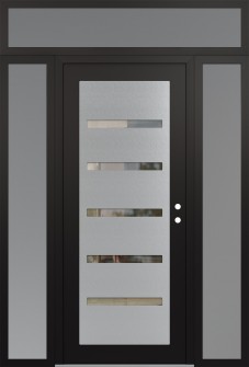 Diamond C7 60" x 96" black/black clear Glass Panel stainless steel LHI with 2 Sidelites and Transom frosted Glass