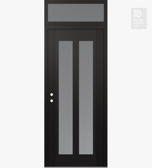 Modern Steel Front Door Diamond C14 36" x 96" black/white frosted Glass Panel black RHI with Transom frosted Glass