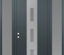 Modern Steel Front Door DIAMOND A7 60" X 96" ANTHRACITE/ANTHRACITE FROSTED GLASS PANEL STAINLESS STEEL RHI WITH 2 SIDELITES AND TRANSOM FROSTED GLASS