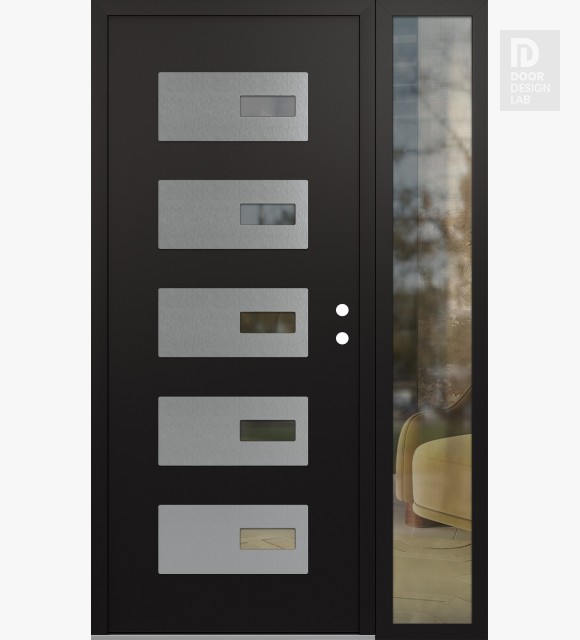 Modern Steel Front Door Diamond D7 52" x 80" black/black clear Glass Panel stainless steel LHI with Sidelite clear Glass