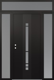 DIAMOND A3 68" X 96" BLACK/WHITE FROSTED GLASS PANEL BLACK RHI WITH 2 SIDELITES AND TRANSOM FROSTED GLASS