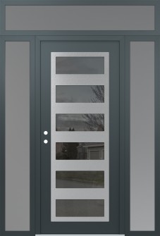 Diamond C9 60" x 96" anthracite/anthracite mirrored Glass Panel stainless steel RHI with 2 Sidelites and Transom frosted Glass