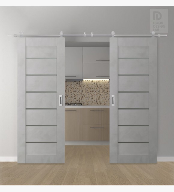DOUBLE BARN DOOR AVON 07-02 VETRO LIGHT URBAN 36" X 80" X 1 3/4" STAINLESS STEEL HARDWARE