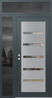 Diamond C7 50" x 96" anthracite/anthracite clear Glass Panel stainless steel RHI with Sidelite and Transom mirrored Glass