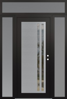 Diamond C6 64" x 96" black/black clear Glass Panel stainless steel LHI with 2 Sidelites and Transom frosted Glass