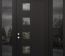 Modern Steel Front Door Diamond C5 64" x 96" black/black clear Glass Panel black RHI with 2 Sidelites and Transom mirrored Glass
