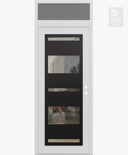 Modern Steel Front Door Diamond C10 36" x 96" white/white clear Glass Panel black LHI with Transom frosted Glass