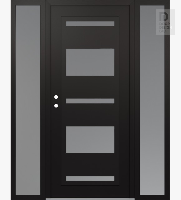 Modern Steel Front Door Diamond C10 68" x 80" black/white frosted Glass Panel black RHI with 2 Sidelites frosted Glass