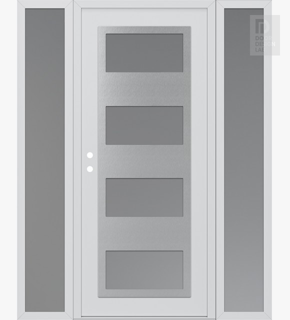 Modern Steel Front Door Diamond C2 60" x 80" white/white frosted Glass Panel stainless steel RHI with 2 Sidelites frosted Glass