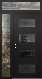Diamond C2 50" x 96" black/black mirrored Glass Panel black RHI with Sidelite and Transom clear Glass