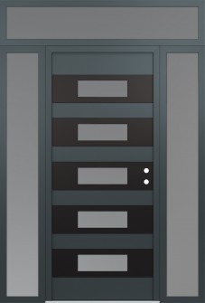 Diamond D5 60" x 96" anthracite/anthracite frosted Glass Panel black LHI with 2 Sidelites and Transom frosted Glass