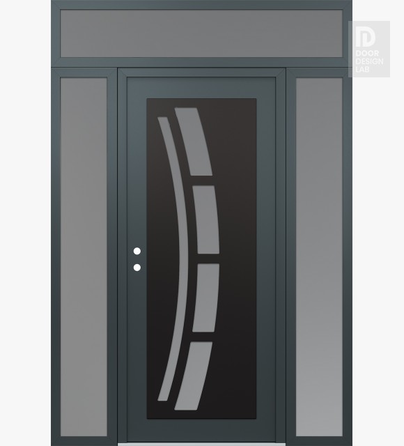 Modern Steel Front Door Diamond C12 68" x 96" anthracite/anthracite frosted Glass Panel black RHI with 2 Sidelites and Transom frosted Glass