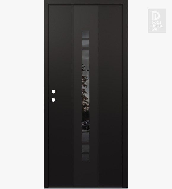 Modern Steel Front Door DIAMOND A4 36" X 80" BLACK/BLACK MIRRORED GLASS PANEL BLACK RHI