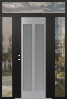 Diamond C14 68" x 96" black/white frosted Glass Panel stainless steel RHI with 2 Sidelites and Transom clear Glass