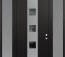 Modern Steel Front Door DIAMOND A12 60" X 96" BLACK/BLACK MIRRORED GLASS PANEL STAINLESS STEEL LHI WITH 2 SIDELITES AND TRANSOM FROSTED GLASS