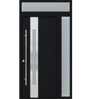 MODERN BLACK FRONT STEEL DOOR ZEPHYR 49 1/4" X 95 11/16" RIGHT HAND INSWING + SIDELITE RIGHT/TRANSOM