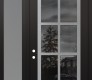 Modern Steel Front Door Diamond C16 50" x 96" black/black mirrored Glass Panel stainless steel RHI with Sidelite and Transom frosted Glass