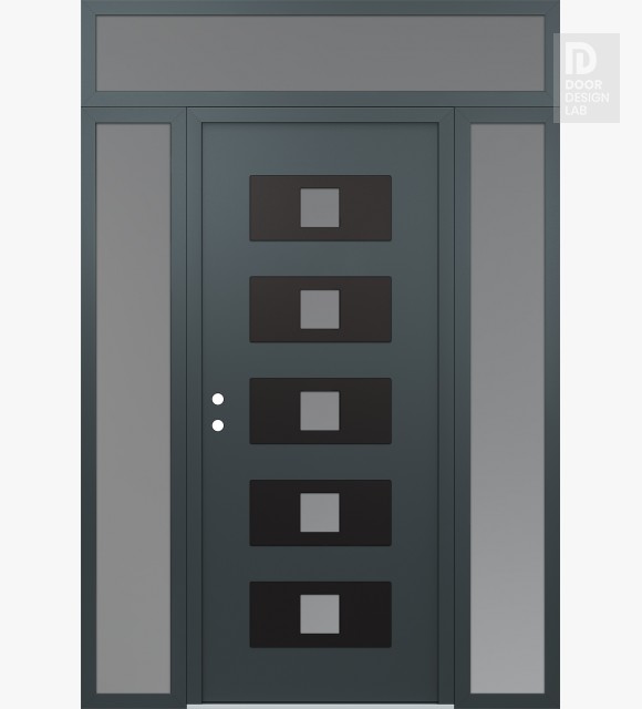 Modern Steel Front Door Diamond D8 60" x 96" anthracite/anthracite frosted Glass Panel black RHI with 2 Sidelites and Transom frosted Glass