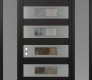 Modern Steel Front Door Diamond D5 64" x 96" black/black clear Glass Panel stainless steel RHI with 2 Sidelites and Transom frosted Glass