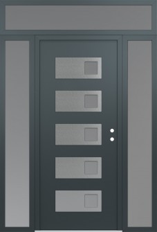 Diamond D2 64" x 96" anthracite/anthracite frosted Glass Panel stainless steel LHI with 2 Sidelites and Transom frosted Glass