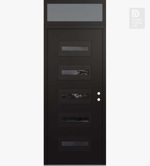 Modern Steel Front Door Diamond D4 36" x 96" black/black mirrored Glass Panel black LHI with Transom frosted Glass