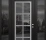 Modern Steel Front Door Diamond C16 64" x 96" black/black mirrored Glass Panel stainless steel LHI with 2 Sidelites and Transom mirrored Glass