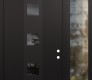 Modern Steel Front Door DIAMOND A12 52" X 96" BLACK/BLACK MIRRORED GLASS PANEL BLACK LHI WITH SIDELITE AND TRANSOM CLEAR GLASS