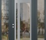 Modern Steel Front Door Diamond C15 64" x 96" anthracite/anthracite clear Glass Panel stainless steel RHI with 2 Sidelites and Transom clear Glass