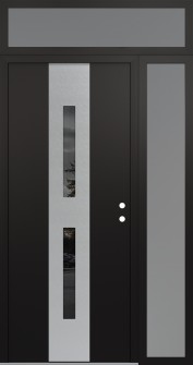 DIAMOND A6 52" X 96" BLACK/BLACK MIRRORED GLASS PANEL STAINLESS STEEL LHI WITH SIDELITE AND TRANSOM FROSTED GLASS