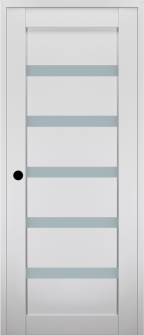 RTA RIGHT HAND PREHUNG CONCEALED DOOR SLAB LEORA VETRO BIANCO NOBLE 18" X 80" X 1 9/16" FROSTED GLASS