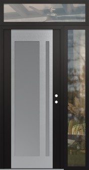 Diamond C15 48" x 96" black/white frosted Glass Panel stainless steel LHI with Sidelite and Transom clear Glass