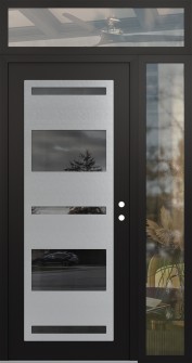 Diamond C10 52" x 96" black/black mirrored Glass Panel stainless steel LHI with Sidelite and Transom clear Glass