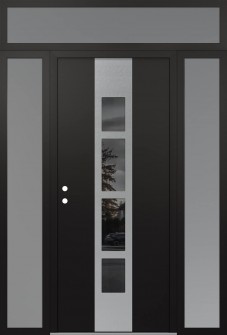 DIAMOND A10 60" X 96" BLACK/BLACK MIRRORED GLASS PANEL STAINLESS STEEL RHI WITH 2 SIDELITES AND TRANSOM FROSTED GLASS