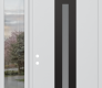 DIAMOND A2 52" X 96" BLACK/WHITE FROSTED GLASS PANEL BLACK LHI WITH SIDELITE AND TRANSOM CLEAR GLASS