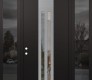 Modern Steel Front Door DIAMOND A8 60" X 96" BLACK/BLACK CLEAR GLASS PANEL STAINLESS STEEL RHI WITH 2 SIDELITES AND TRANSOM MIRRORED GLASS